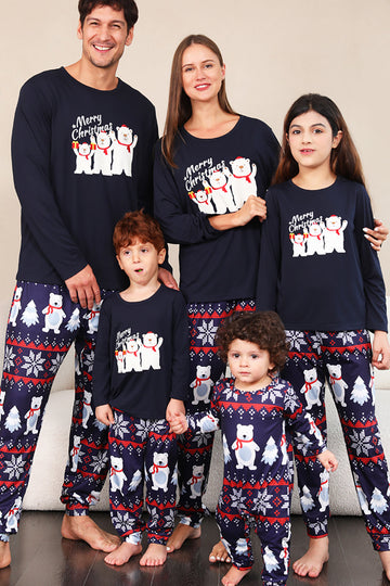 Navy Print Jul Familie Matchende Pyjamas Sæt